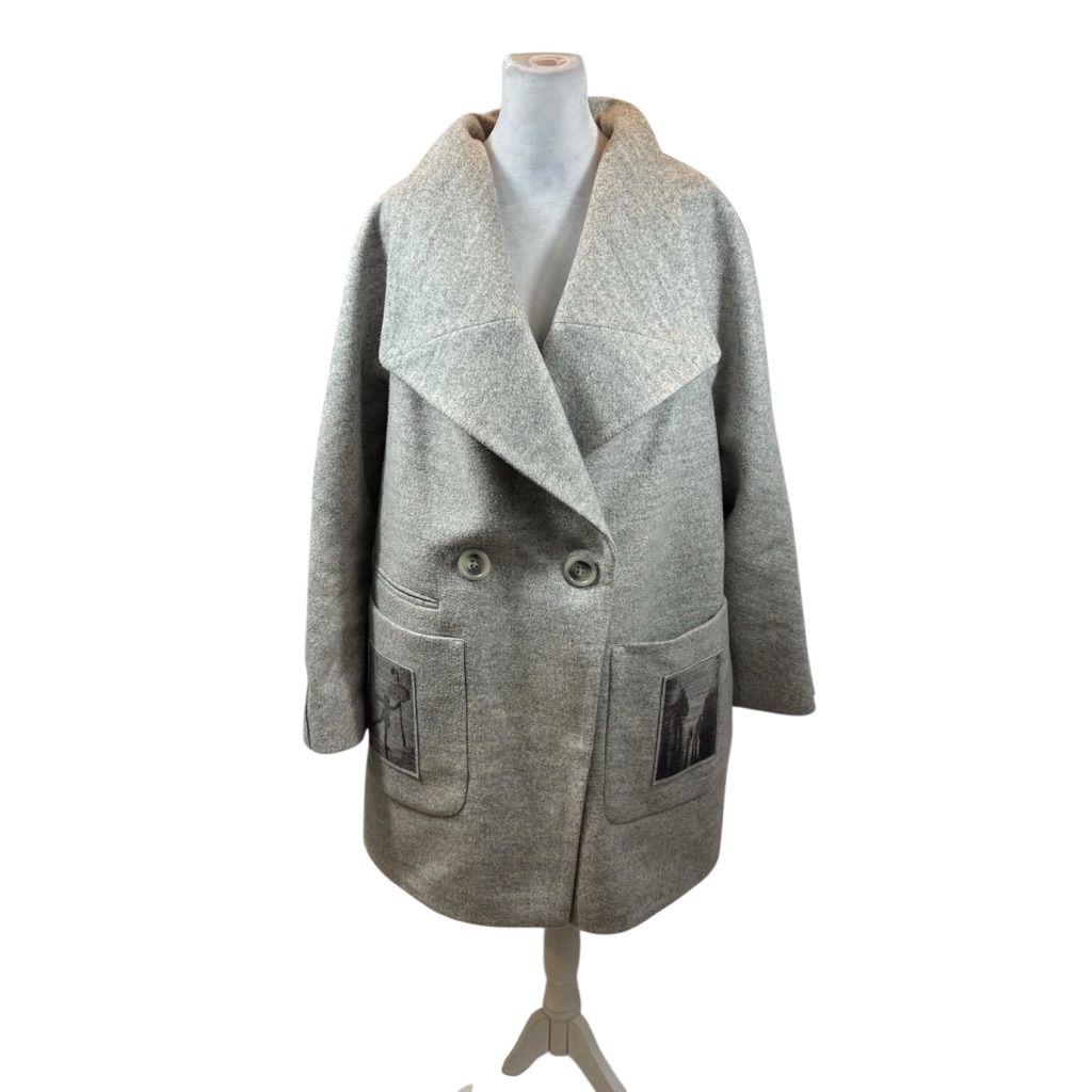 Rare Ladies Vam Collection 100 Wool Heather Grey Paris Graphic Jacket Size 4x